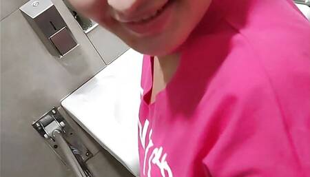 A young girl sucks a stranger's cock and swallows sperm in exchange for coffee in a toilet in a shopping mall