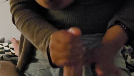 thick cumshot on big natural Asian tits