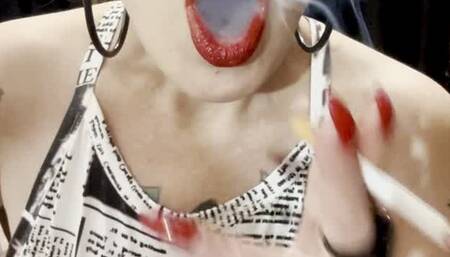 Marlboro reds - Crush, Deep Inhales, Smoke rings, Long dress, High heels, Red lipstick and long red nails