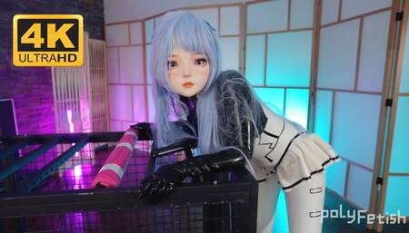 Cosplay Latex doll got trained in cage and enjoy her first breath play orgasm