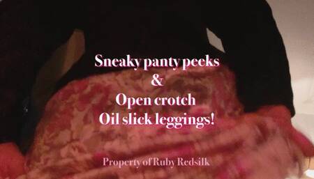 Spreading in crotchless tights