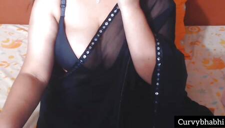 Desi sexy bhabhi in black saree