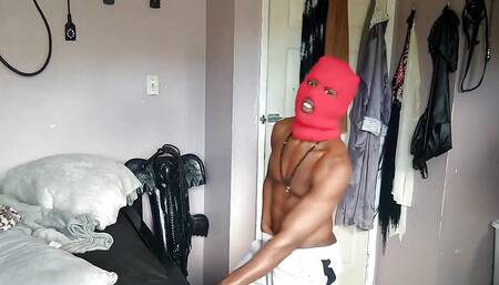 Stripper Dancing for a Minute at the Beginning in Grey Sweatpants and a Red Ski Mask Then Jerking My Thick Oiled Uncut Cock