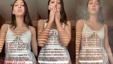 Karina Smokes, Vapes and Tries 2 Cigs at Once