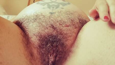 Big hairy pussy and big belly to worship 4K