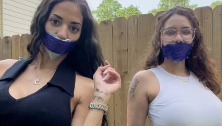 Violet and Eden Gag themselves