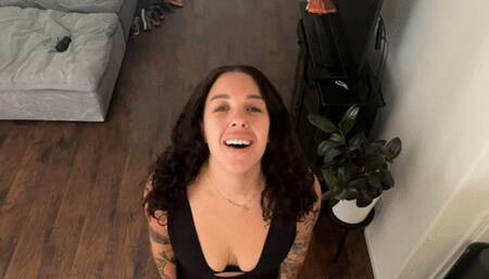 Shrunken girlfriend begs Giant boyfriend to cum on her