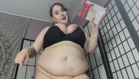 Trying on nude pantyhose and destroying them