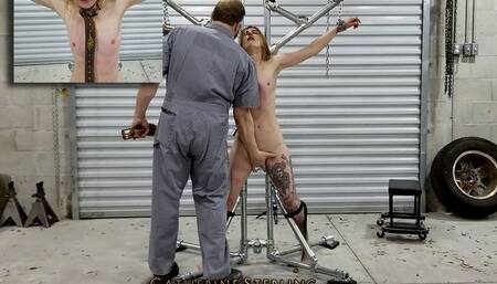When I Can’t Pay My Bill Garage Owner Takes a Pound of Flesh - with His Belt! Steel Device Bondage! St Andrews Cross! WMV Version!