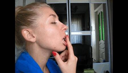 sexy wet lips and fingers (lip smell)