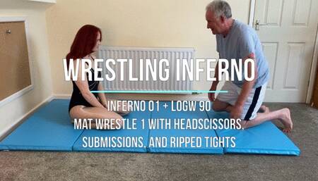 Inferno 01 - Mat Wrestle 1 with Headscissors, Submissions, and Ripped Tights