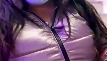 Desi bhabhi showing her boobs in her jacket in public place