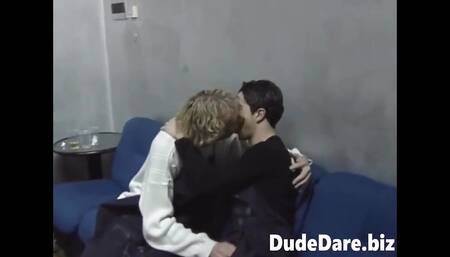 Hot blonde dude showcases his impressive blowjob skill