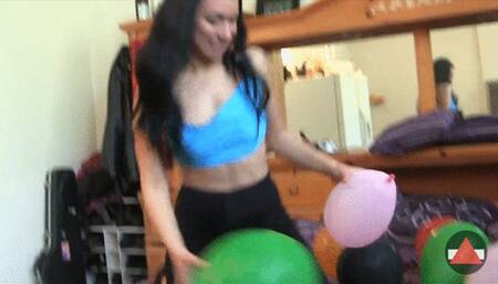 She uses balloons to get off