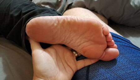Tickling and teasing Milf feet with a soft brush