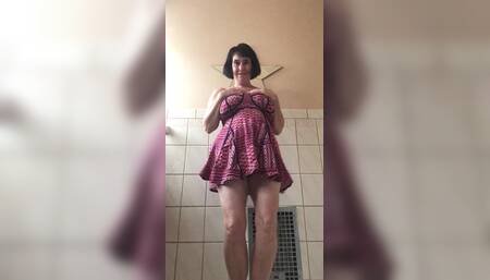 Teasing Out of Cute Red Dress!