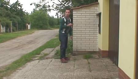 Blonde granny gives head and doggystyled