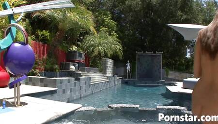 Big titted Alex Chance  gives a titjob outdoor