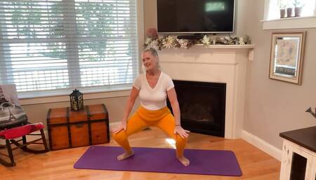 Dani D Mature Yoga Stretch #3 (Yellow Leggings And Pink Toe Nails)