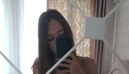 Solo masturbation in front of the mirror