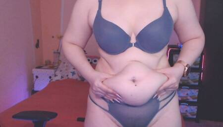 Fat sagging belly in underwear