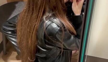 my beautiful 18 year old wife gives me a blowjob in the mall locker room, public