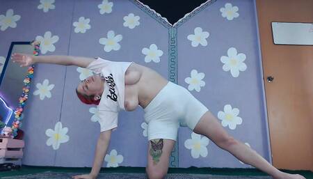 Cute MILF does yoga and shows her big tits