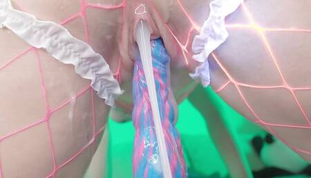 Booty ass riding on big dildo and gets multiple creampie. Close up ASMR video