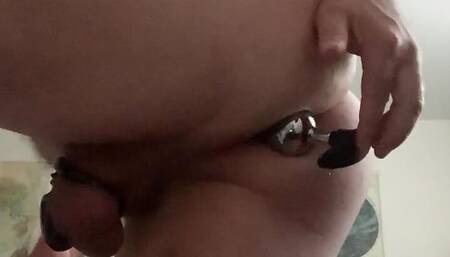 Playing with my plugged ass and caged clitty, featuring some spanking!