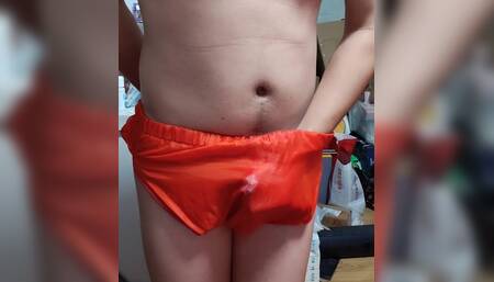 Smooth red underwear ejaculates
