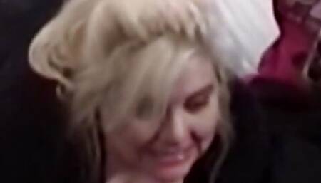 Chubby white whore gets banged by two black guys at same time