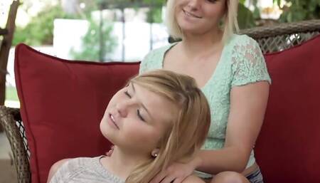 Teen blonde hotties Mellisa May and Kate England kiss and enjoy lesbian sex