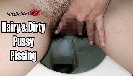 Hairy and Dirty Pussy Pissing on Dirty WC - CloseUp Pussy Lips Spreading - Pee Fetish - MissBohemianX (HD MP4)