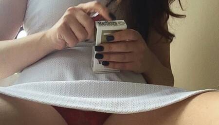 Goddess D Smoking Upskirt Video - White Dress with Red Panties