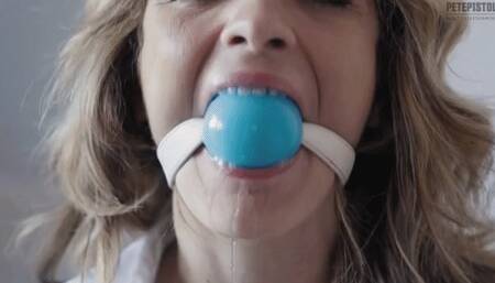 Alba Bondage: sexy secretary with three drooling ball gags in Slow Motion 43 minutes!