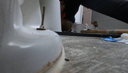 Tiny Human Running Around Giantess Toilet POV 4K smaller