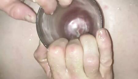 Playing with ass fucking glass cup