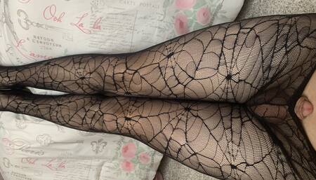 Goth Transgirl In Fishnets Masturbating To Orgasm