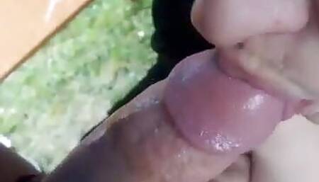 Morning outdoor blowjob