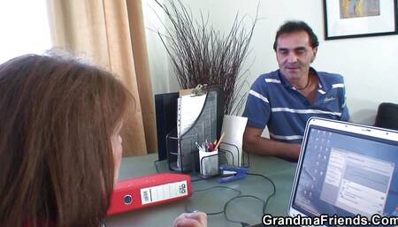 Two guys share 60 years old office lady