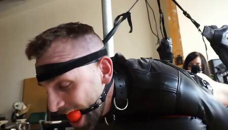 Ball-gagged sissy is fingered by a dirty mistress Elise Graves