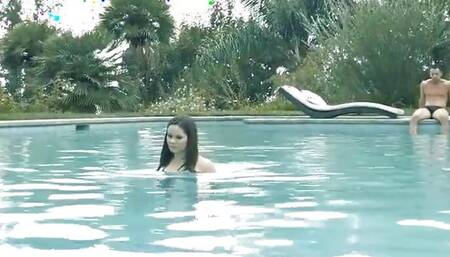 Young Brunette Jenna J Ross Strips and Plays With Herself by the Pool