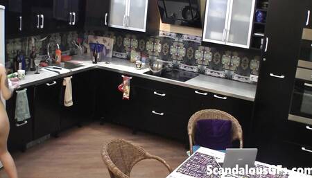 My hot tattooed GF cooking breakfast naked