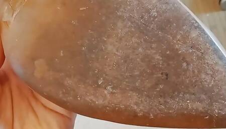 I Disturb My Manager with My Cummed Heels While He Works.