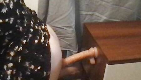 Natural tits get titty fucked by dildo