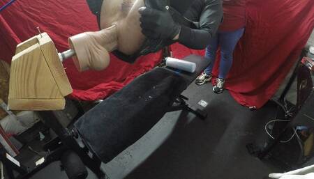 Pushing him in the swing. Huge dildo
