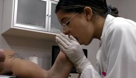Perverted Podiatrist Aria Nicole Takes Her Time Examining Nicole Luca's Sweaty Feet During An Exam