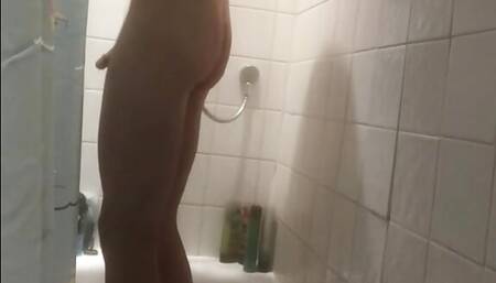 Tall Twink plays with himself in the shower