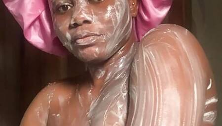 Nigerian girl suck her boobs in the bathroom