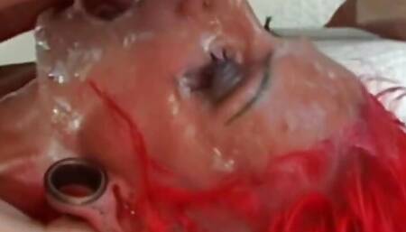 Getting face fucked and spat on is what gets this slim redhead going